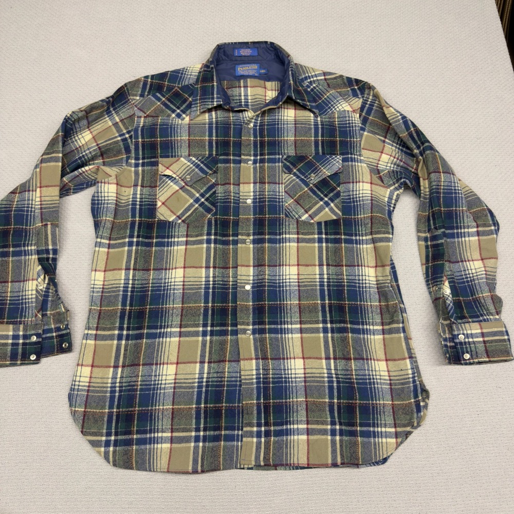 Vtg Pendleton Virgin Wool Pearl Snap Flannel Shirt Mens XL Long Made in USA